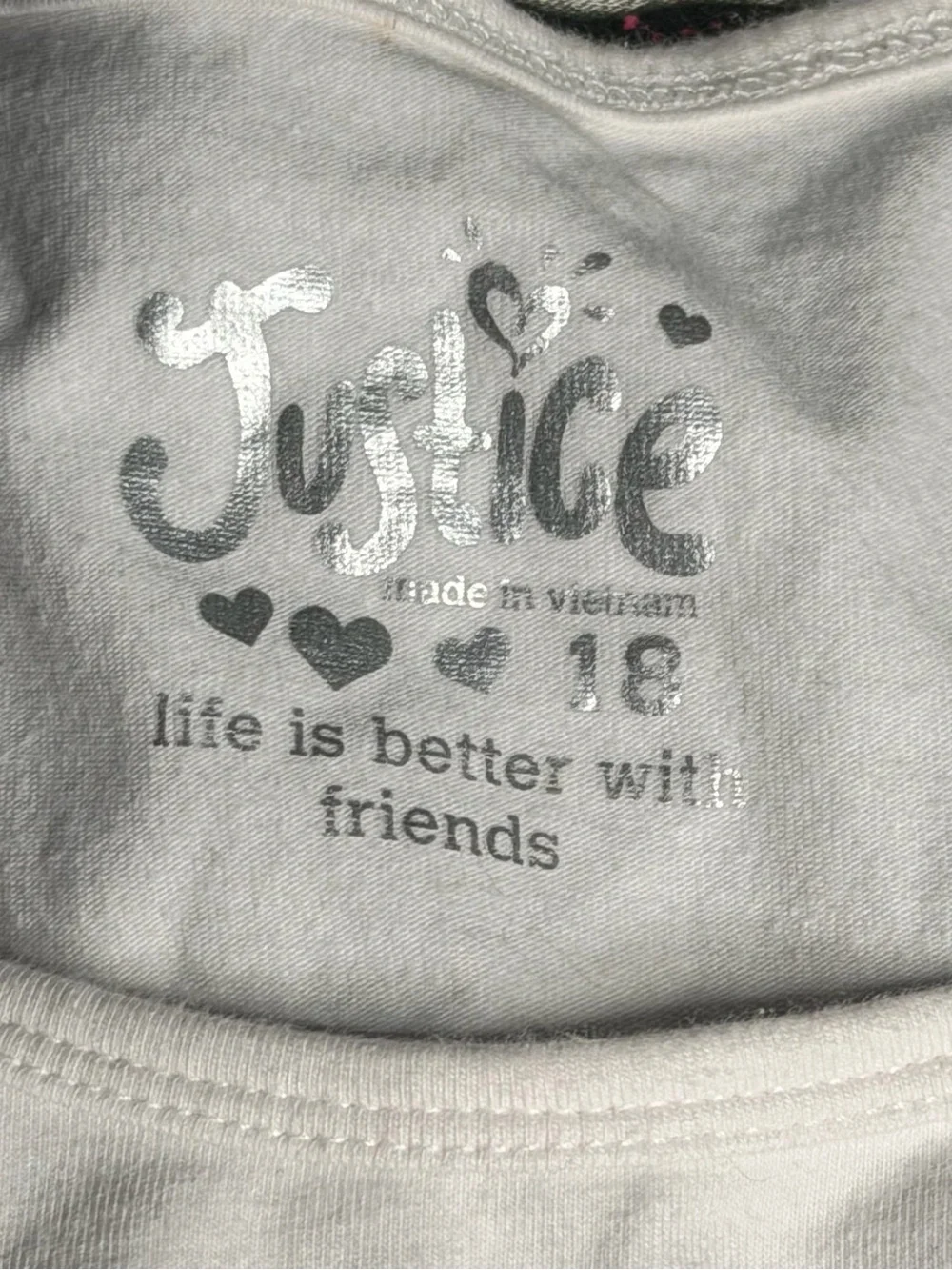 Justice Girls Layered Tank Top Black w/ Pink Stars &Silver Glitter Heart Sz 18